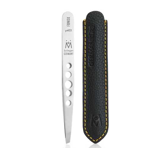 GERMANIKURE Perforated Slanted Tweezers, FINOX German Steel, Leather Case - style: Leather Sleeve