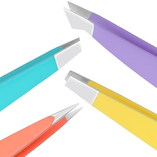 4-Pack Eyebrow Tweezers, Stainless Steel, Precision, Pastel Colors - color: Pastel Twezers