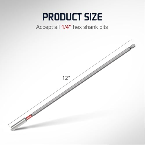 2PCS 12inch Magnetic Drill Bit Extension Holder for Impact Driver,1/4" Hex Shank S2 Steel Magnetic Screwdriver Extension,Drill Bit Extender - size: 2PCS