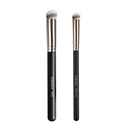 ENERGY Foundation Brushes Set Professional Under Eye Concealer Brushes Perfect For Blending Liquid Cream or Flawless Powder Cosmetics Buffing Stippling Concealer Premium Synthetic Bristles - style: 270 with cap /270mini