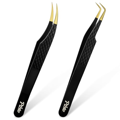 2 Pack Lash Tweezers, Professional Eyelash Tweezers, Black