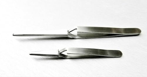 Set of 2 Tweezers Cross Lock Blunt Tips Self Locking Reverse Action Soldering By JTS