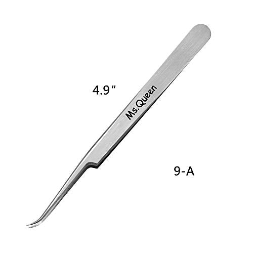 Ms.Queen Eyelash Extension Tweezers,Professional Curved Pointed Isolation Tweezers for Classic Individual Volume Mink Lash Extensions