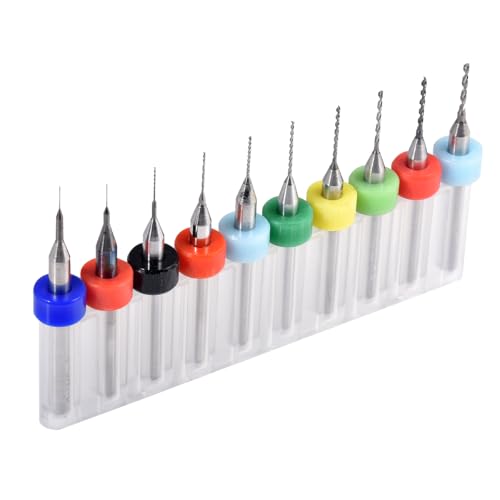 10 Pcs Tungsten Carbide Macro Drill Bits, PCB Drill Bits for Jewelry, CNC, Soft Metals, Model Making, Wood - Cutting Dia: 0.1mm, 0.2mm, 0.3mm, 0.4mm, 0.5mm, 0.6mm, 0.7mm, 0.8mm, 0.9mm, 1.0mm - color: 10 Pcs (0.1-1.0)mm