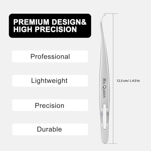 Ms.Queen Tweezers for Eyelash Extensions,Precision Curved Lash Tweezers for Volume, Isolation and Classic Lashes Extensions Applying - style: Curved Tweezers
