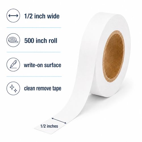 ChromaLabel Removable Labeling Tape, 1/2 Inch White, 500 Inch Roll - color: White