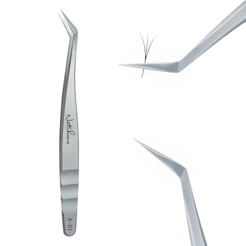 High Precision Lash Tweezers for Individual and Volume Eyelash Extensions Pointed Premium Stainless Steel Curved Fiber Tip Professional Isolation Tweezer - color: A-01
