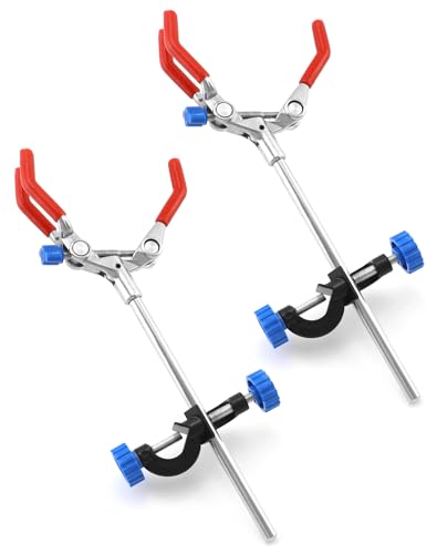 QWORK Adjustable Lab Clamp with 3 Prong Finger Design and Scientific Extension - Reliable Bosshead Clamp Holder, Laboratory Stand Clip, 2 Set - size: 2 Set