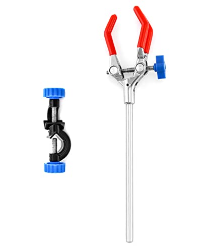 QWORK Adjustable Lab Clamp with 3 Prong Finger Design and Scientific Extension - Reliable Bosshead Clamp Holder, Laboratory Stand Clip, 2 Set - size: 2 Set