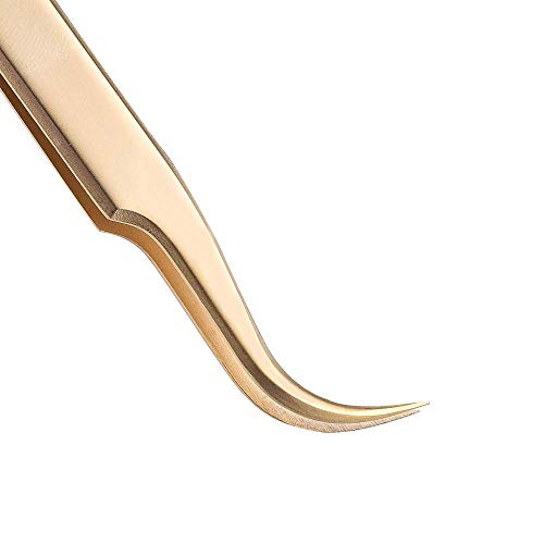 Ms.Queen Eyelash Extension Tweezers-Precision Tweezers for 2D-6D Volume&Individual False Lashes Extensions-Golden-Curved Tweezers - style: Curved Tweezers