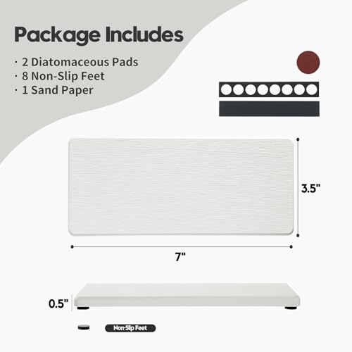 2PCS 7"x3.5" Water Absorbing Bathroom Sink Vanity Trays, Diatomite Stone Quick Drying Mat for Kitchen Counter, Dish Rack Dispenser Sponge Holder Caddy Organizer, White, 7"x3.5" - color: 2 Pack - White, size: 7" x 3.5"