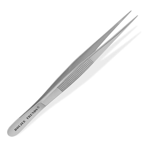 Stainless Steel High Precision Dressing Tweezers Forceps with Fine Strong Straight Serrated Point to use Engineer Labware for Scientific Art Craft Multipurpose Use (6 Inch)