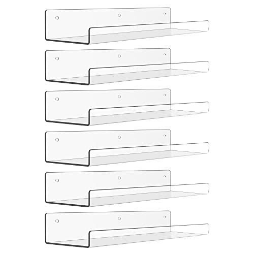 upsimples 15" x 4" Acrylic Shelves for Wall Storage and Organizer, 6 Pcs - size: 15x4"