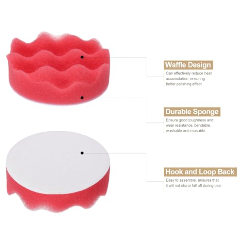 HARFINGTON 2pcs Buffing Sponge Pads 3" Polishing Wheel Waffle Finishing Grip Pad Car Buffer Polisher with Hook and Loop Back for Car Detailing Polishing Waxing, Red - color: Red, size: 3"