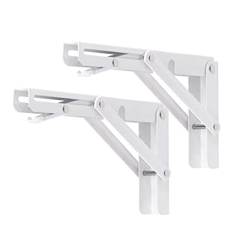 YUMORE Folding Shelf Brackets, 8 Inch Heavy Duty L Bracket, White, 2 Pack - color: White, size: 8 Inch