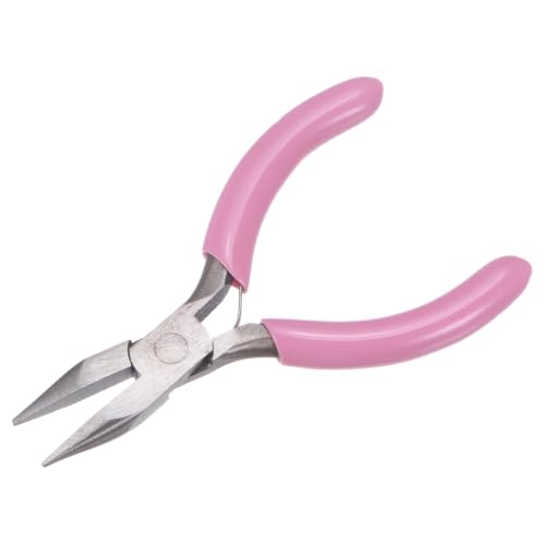 HARFINGTON Mini Needle Nose Pliers 3" Precision Jewelry Plier with Pink Plastic Handle for DIY Crafts Jewelry Making