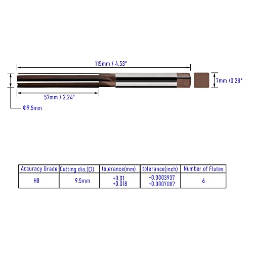 Hand Reamer Metric 9.5mm, Alloy Tool Steel 9Crsi H8 - size: 9.5mm