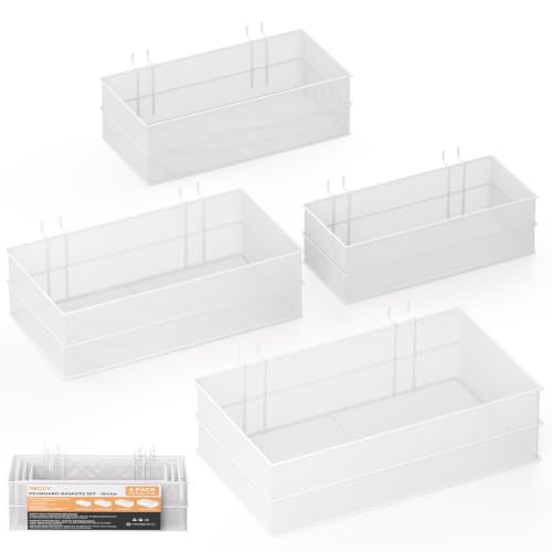INCLY 4 Pack Upgrade Pegboard Baskets, 4 Sizes Square Metal Mesh Basket