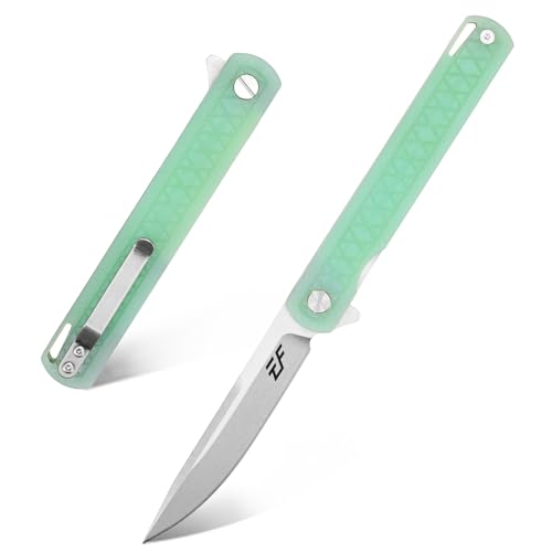 Eafengrow EF16 Folding Knife Flipper Ball Bearing Point D2 Blade G10 Handle with Pocket Clip Everday Carry Pocket Knife Liner Lock Camping Tactical Outdoor Multitool (Jade) - color: jade