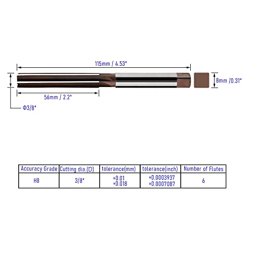 Hand Reamer 3/8", Alloy Tool Steel 9Crsi H8 - size: 3/8 inch