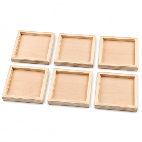 DECHOUS 6-Pack Unfinished Wood Trays, 4.72-Inch Square