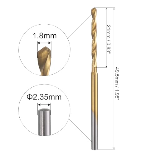 uxcell 8Pcs 1.8mm Mini Twist Drill Bit, Micro Engraving Drill Bits High-Speed Steel 2.35mm Shank Titanium Coated for DIY Resin, Amber and Wood - size: 1.8mm