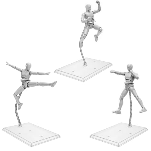 Action Figure Stand with Flexible Bendable Metal Arm, Adjustable Waist Clamp Display Stand Compatible With HG RG SD SHF Gundam 1/144 Models, Stop Motion Rig for Posing.（3Pack Clear） - color: Clear
