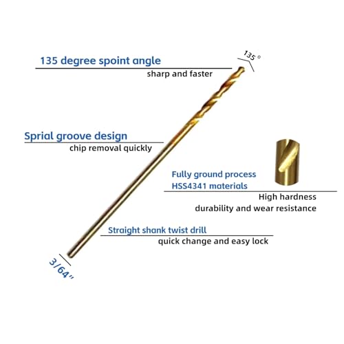 3/64" Mini Titanium Twist Drill Bit Set (20Pcs), HSS43 Fully Ground Micro Drill Bits for Wood, Metal,Plastic, Aluminum Alloy,Steels - style: 3/64"(20pcs)