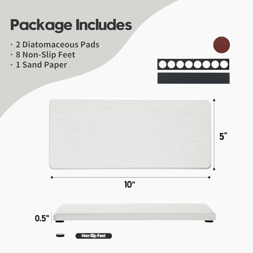 2PCS 10"x 5" Large Bathroom Sink Vanity Trays, Water Absorbing Diatomite Stone Quick Drying Mat for Kitchen Counter, Dish Rack Dispensers Sponge Holder Caddy Organizer, White, 10"x 5" - color: 2 Pack - White, size: 10" x 5"