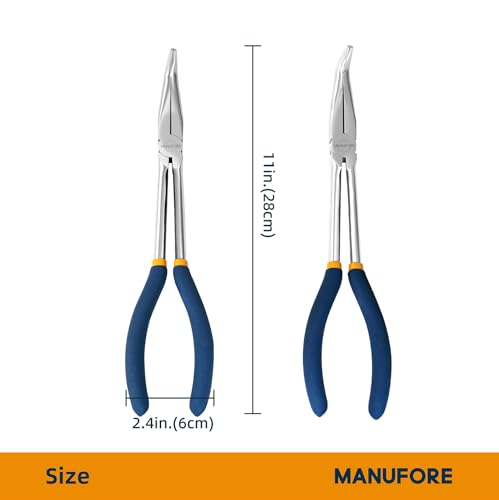 MANUFORE 11-Inch Long Reach Needle Nose Pliers, Straight, 45° & 90° Bent - style: 3PCS