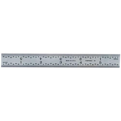 Mitutoyo 182-101, Steel Rule, 6" (4R), (1/8, 1/16, 1/32, 1/64"), 3/64" Thick X 3/4" Wide, Satin Chrome Finish Tempered Stainless Steel, Clear