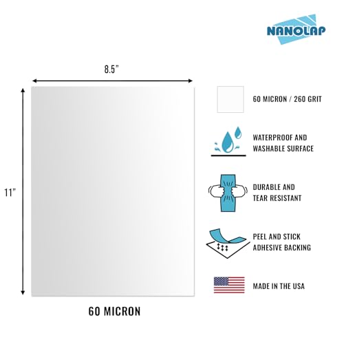PSA Lapping Film, 5 Pc 60 Micron (260Grit) Adhesive Polishing Paper, 8-1/2” x 11” Microfinishing Fine Sanding Paper, Sanding Film for Scary Sharp Sharpening System, Aluminum Oxide AO - style: 60 Micron - White