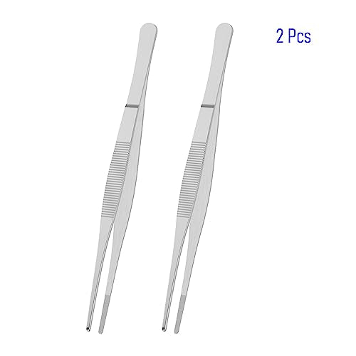 2 PCS 7.1" Stainless Steel Tweezers, Straight Blunt, 0.07" Thick - size: 7.1"L(0.07"T)