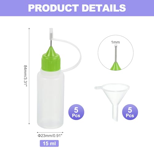 MECCANIXITY 5Pcs Needle Tip Squeeze Bottle, 15ml/0.51oz Glue Tip Applicator Bottles Plastic Liquid Glue Bottle for Paper Crafts, Painting, Oil, Ink(Green, with 5 Funnel) - color: Green, size: 15ml/0.51oz