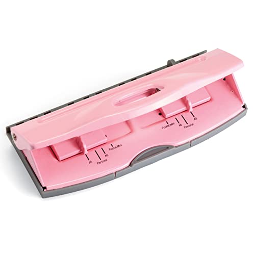 Officemate Adjustable 6-Hole Punch - 8 Sheet Capacity, Paper Punch for Planners and Binders, Fits Mini/Pocket, A6, Personal, A5 and Half Letter Paper, Easy-Read Guide, Pink - color: Pink