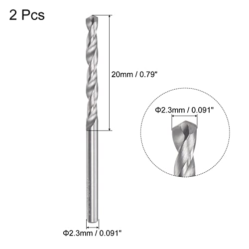 uxcell Solid Carbide Drill Bits, 2.3mm C2/K20 Tungsten Carbide Jobber Drill Bits Straight Shank Drilling Tool for Stainless Steel Aluminum Iron Metal Plastic 2pcs - size: 2.3mm