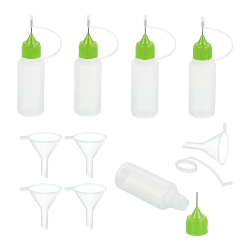 MECCANIXITY 5Pcs Needle Tip Squeeze Bottle, 15ml/0.51oz Glue Tip Applicator Bottles Plastic Liquid Glue Bottle for Paper Crafts, Painting, Oil, Ink(Green, with 5 Funnel) - color: Green, size: 15ml/0.51oz