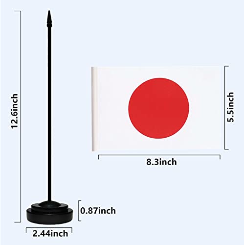 USA American & Japan Japanese Desk Flags, US Japan Office Table Flag, Small Mini Miniature Japanese and US Desktop Flag With 13" Solid Black Pole, Black Base - color: Japan