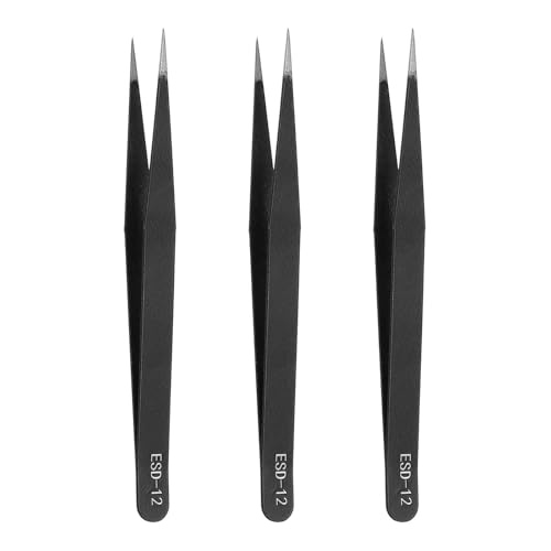 HARFINGTON 3pcs 4.7" Long ESD-12 Anti-static Straight Pointed Tip Tweezers - size: 4.7"（ESD-12)