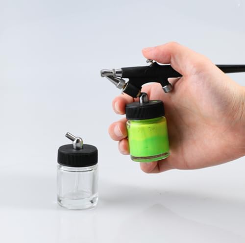 SAGUD 10pcs Glass Airbrush Bottles Kit 18cc (2/3 Ounce) Airbrush jar with 10pcs Adapter Cap Covers Set and 60° Down Angle Adaptor Lid,Fits Single Action Siphon Feed Airbrushes