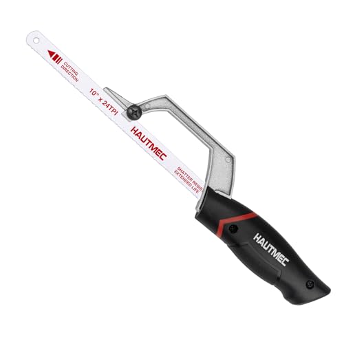 HAUTMEC Compact Hacksaw, 10" Hacksaw with Bi-Metal HSS Blade, Aluminium Frame, Cutting Guide Design, Small Hand Saw for Cutting Metal, Plastic, PVC & Wood, Ideal for Tight Spaces – HT0427 - style: Upgrade