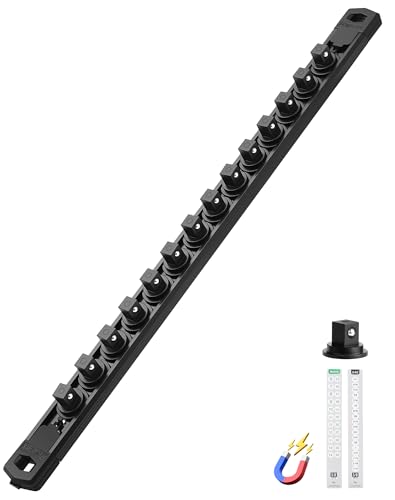 ALOANES Magnetic Socket Organizer, 3/8" Rail 14 Clips (Black, 1PC) - color: Black, size: 1PC, 3/8-Inch Drive