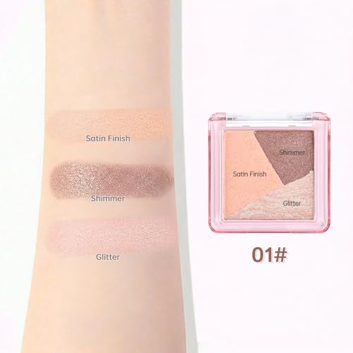 Neutral Pink Brown Shimmer Baked Eyeshadow Palette, 3 Color High Pigment Blendable Smooth Eye Shadow Makeup for Older Women, Travel Mini Palette Suitable for All Eye Shapes Vegan & Cruelty-Free 01# - color: M-#01