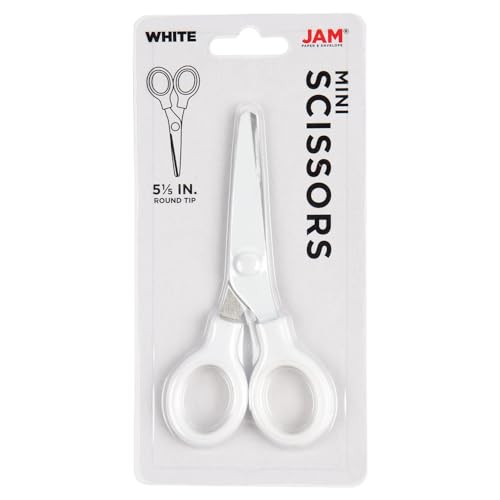 JAM PAPER Multi-Purpose Mini Scissors - 5 Inch - White - Soft Grip & Stainless Steel Precision Blades - Sold Individually - color: White, size: Mini (5 Inch)
