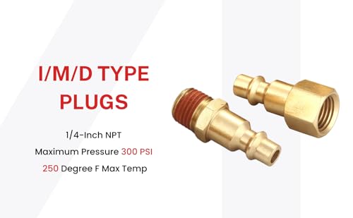Coupler and Plug Kit, 1/4 Inch NPT, Industrial Type D - size: 7 Piece with sealant
