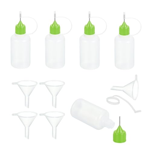 MECCANIXITY 5Pcs Needle Tip Squeeze Bottle, 30ml/1oz Glue Tip Applicator Bottles Plastic Liquid Glue Bottle for Paper Crafts, Painting, Oil, Ink(Green, with 5 Funnel) - color: Green, size: 30ml/1 oz