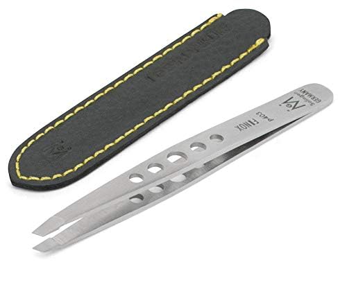 GERMANIKURE Perforated Slanted Tweezers, FINOX German Steel, Leather Case - style: Leather Sleeve