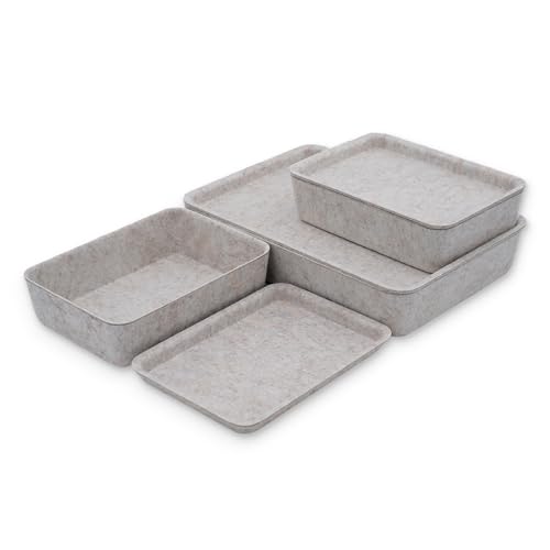 Welaxy Oatmeal Lidded Felt Drawer Organizers 3pc Office Makeup Storage Box - color: Oatmeal