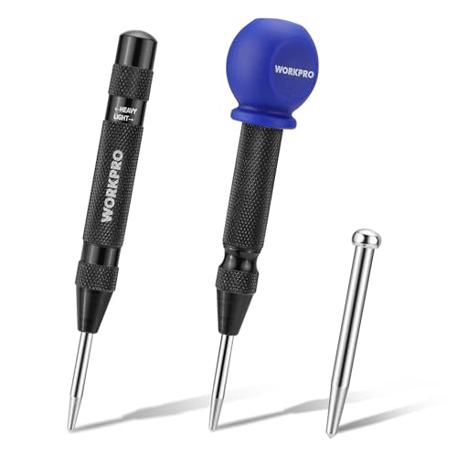 WORKPRO 2PCS Automatic Center Punch, Adjustable Spring Loaded Center Punch - style: 2pcs Auto Center Punches with a Replacement Tip