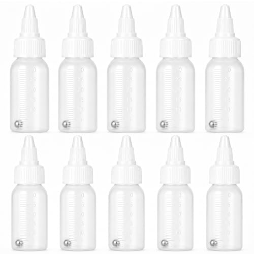 10Pcs 1oz/30ml Paint Bottles, Airbrush Paint Bottle Jars Clear Empty Plastic Mixing Squeeze Bottles with Ball Jar Resealable Scale Mixer